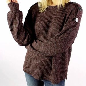 Multi Color Sweater with Shoulder Button Accent